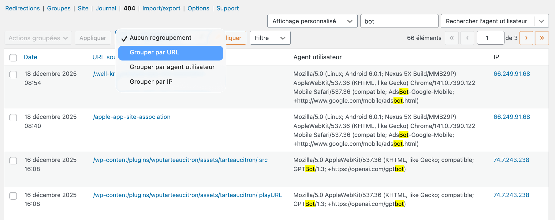 Redirection Ordonner